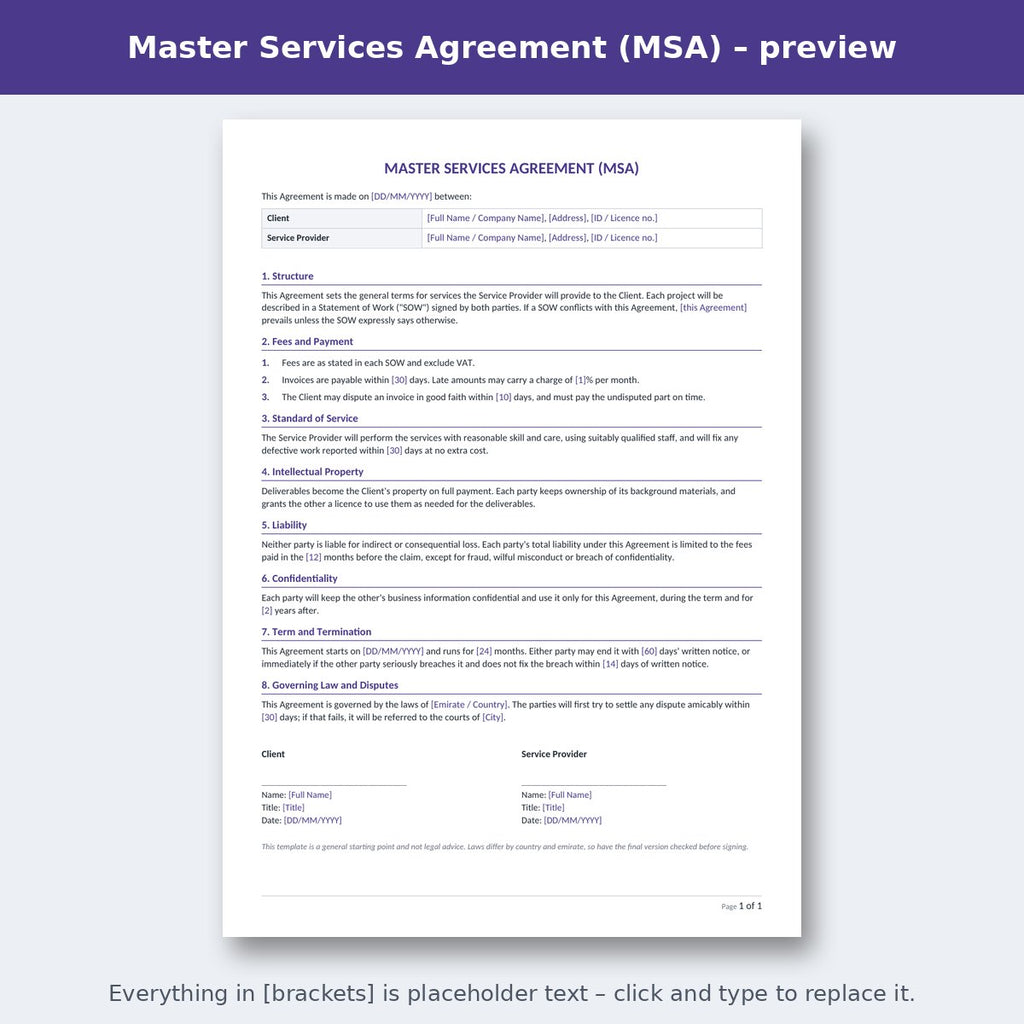 Master Services Agreement (MSA) – preview