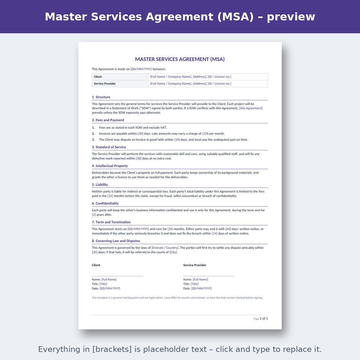Master Services Agreement (MSA) – preview