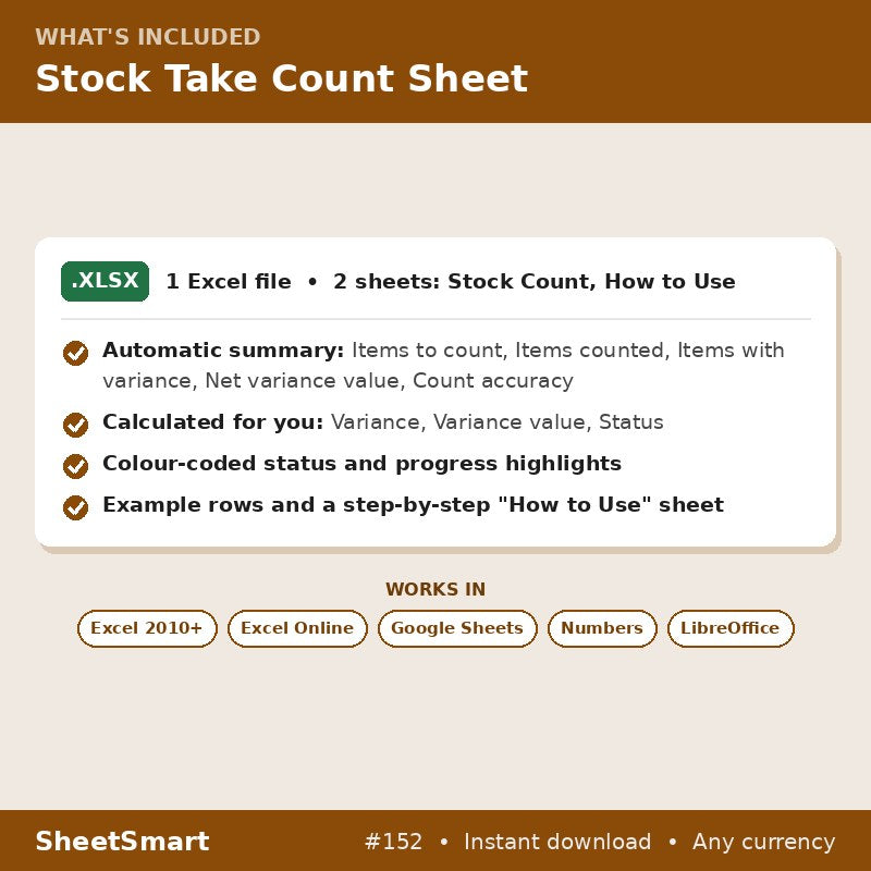 Stock Take Count Sheet – what's included