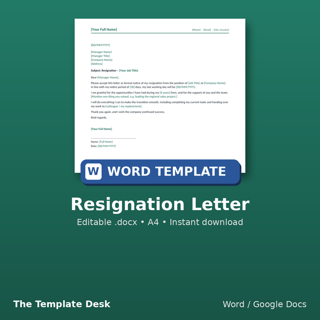 Resignation Letter – cover