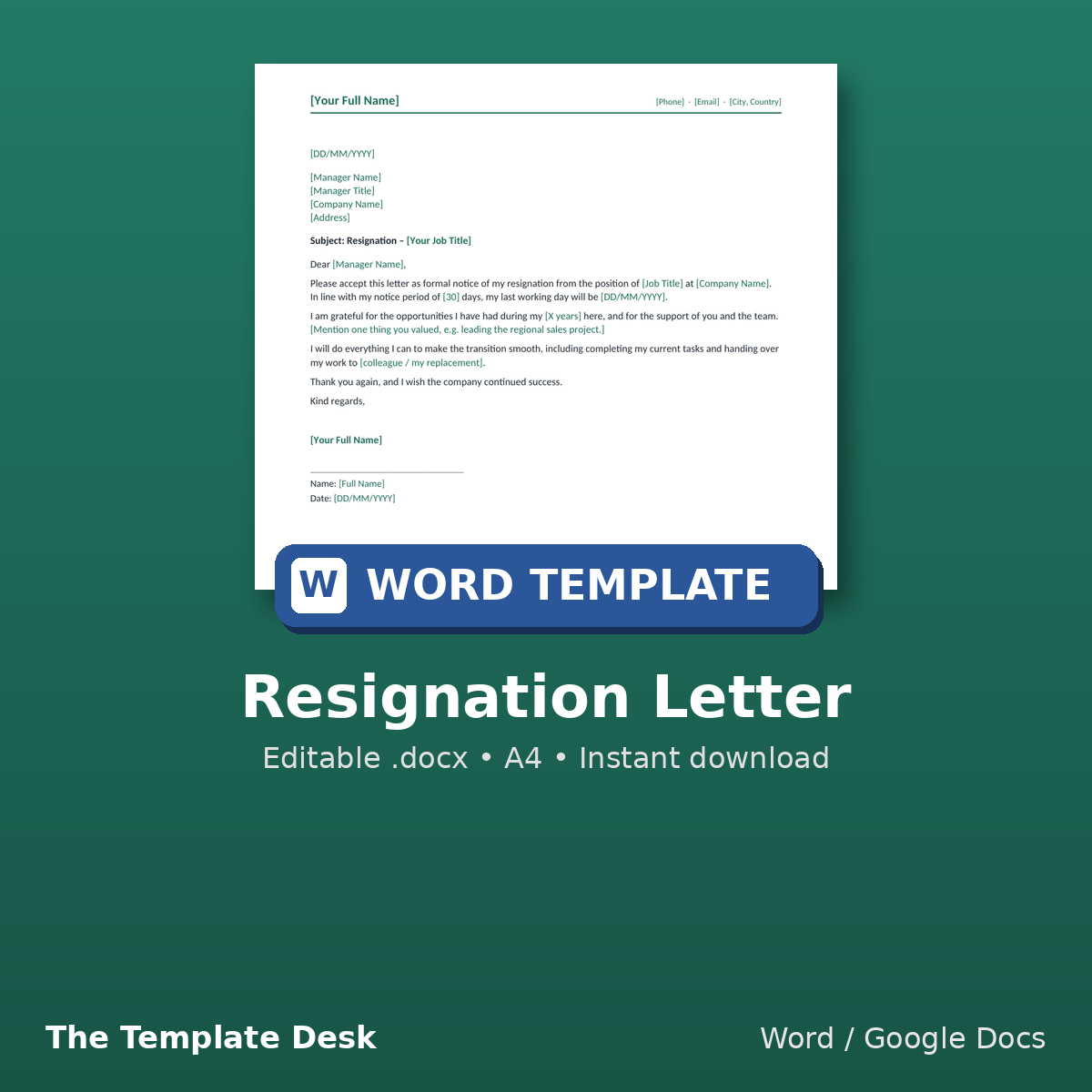 Resignation Letter – cover