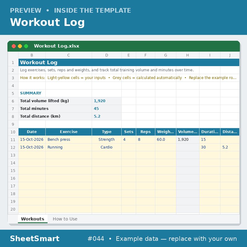 Workout Log – sheet preview