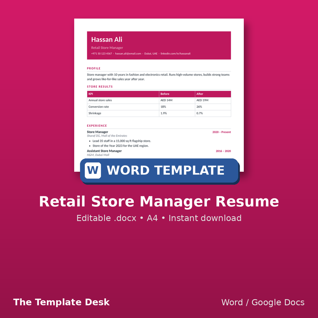 Retail Store Manager Resume – cover