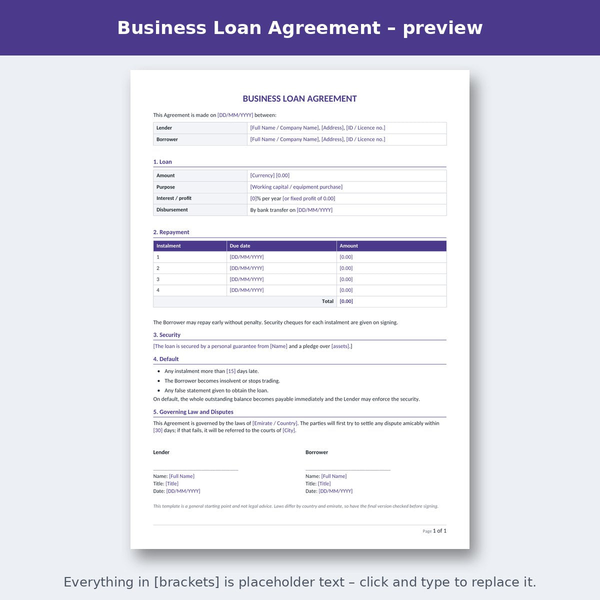 Business Loan Agreement – preview