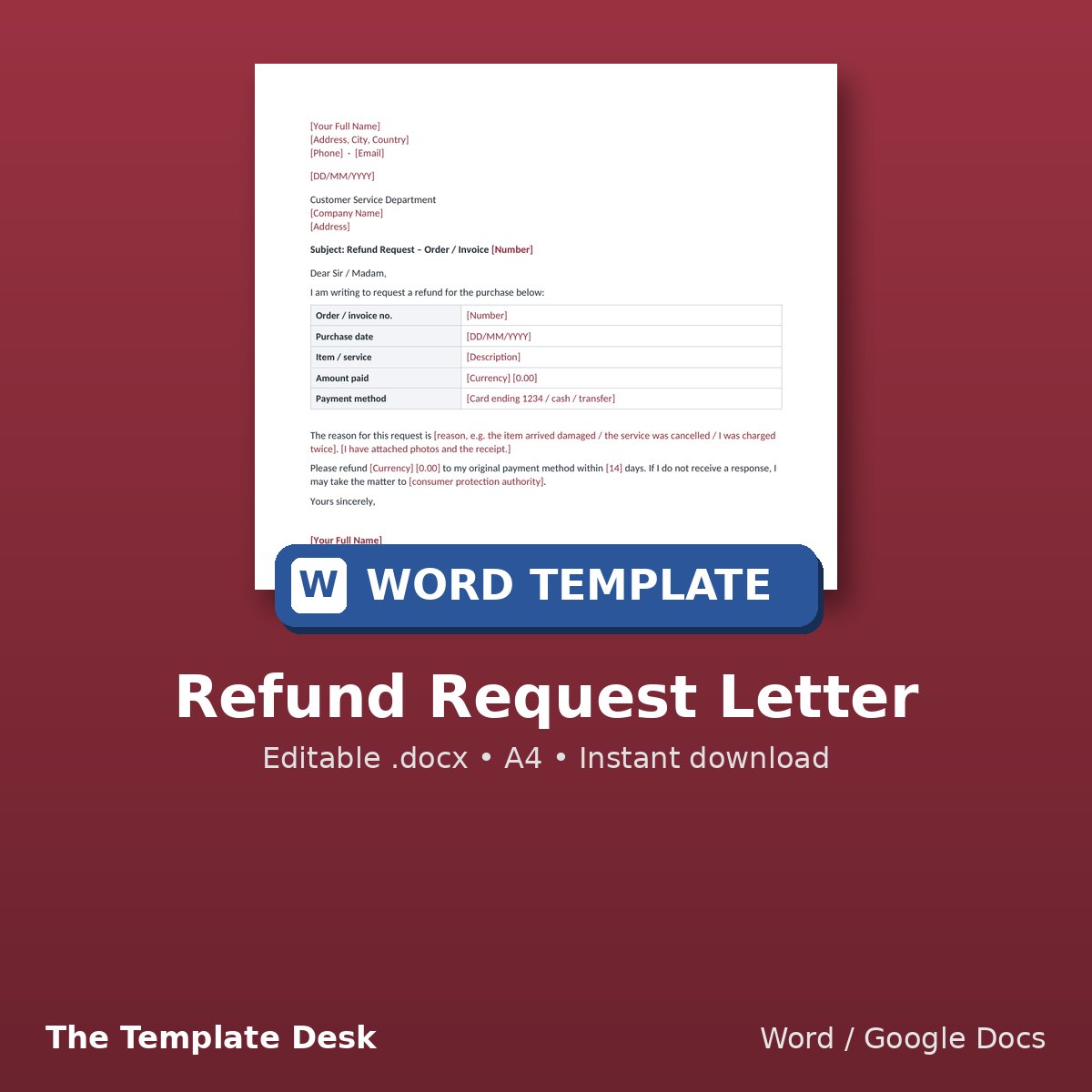 Refund Request Letter – cover