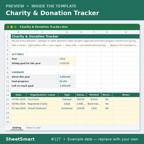 Charity & Donation Tracker – sheet preview