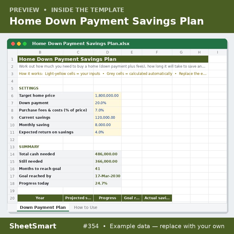 Home Down Payment Savings Plan – sheet preview