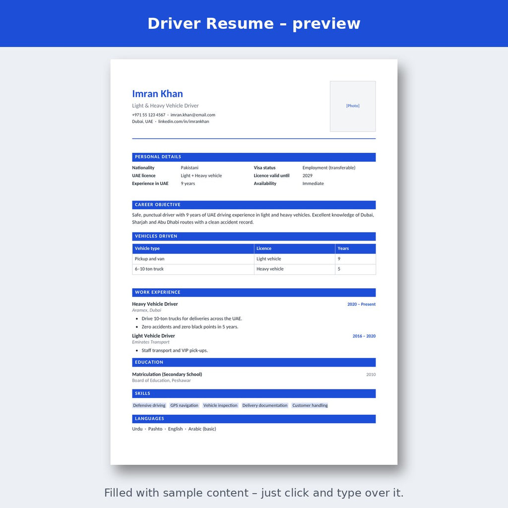 Driver Resume – preview