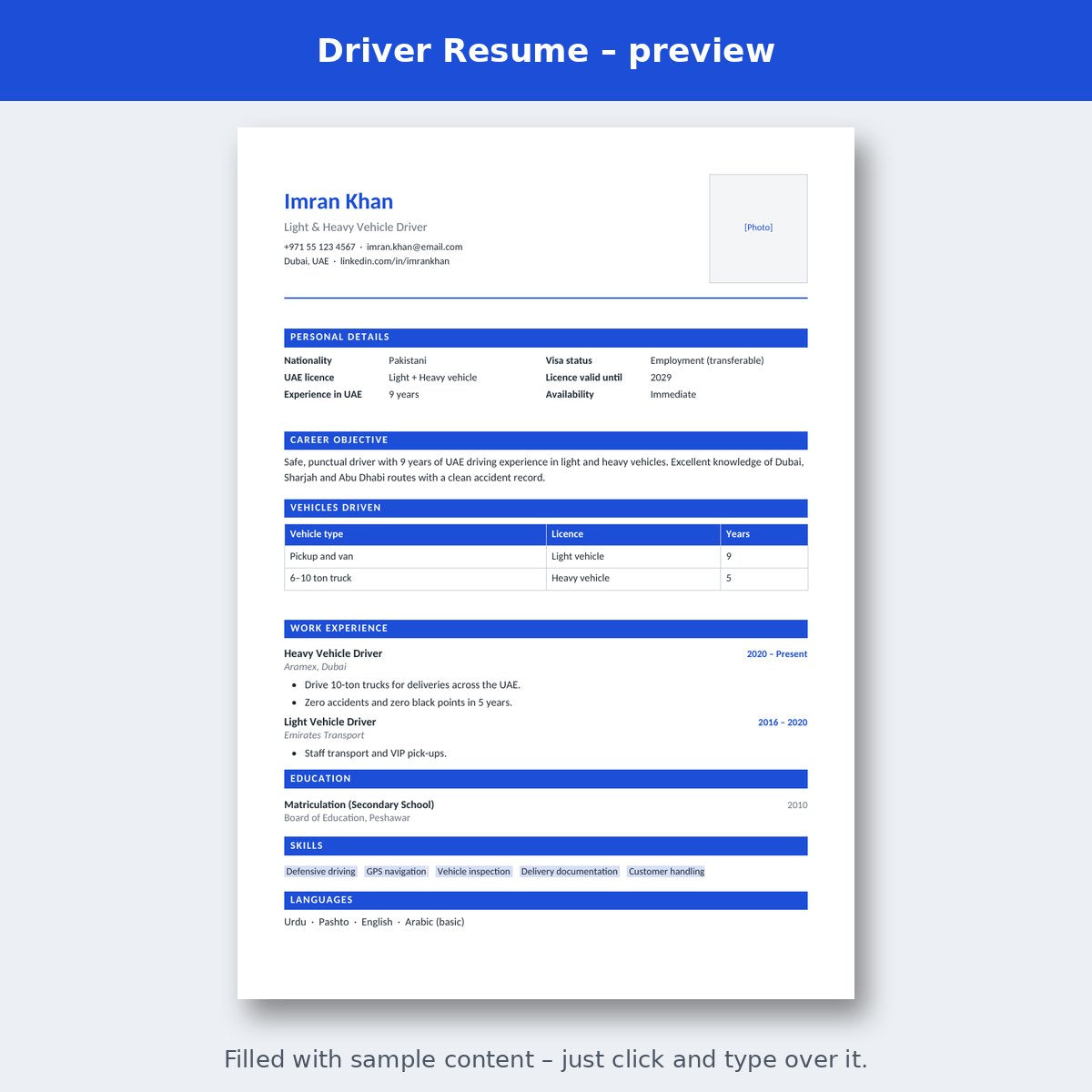 Driver Resume – preview