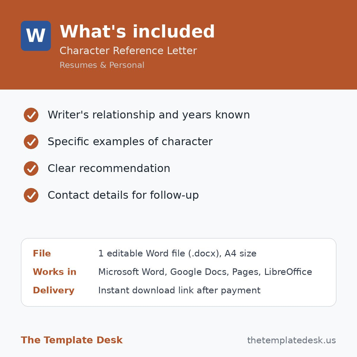 Character Reference Letter – what's included
