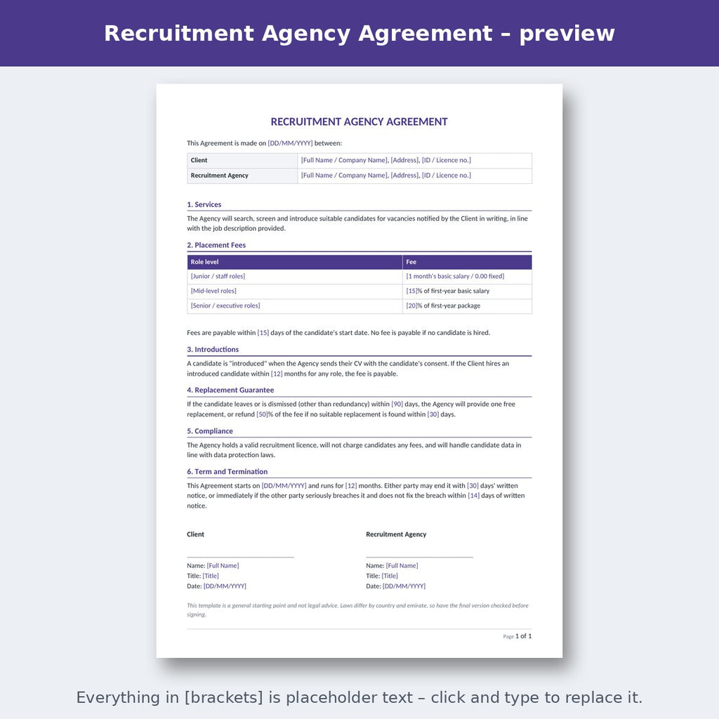 Recruitment Agency Agreement – preview