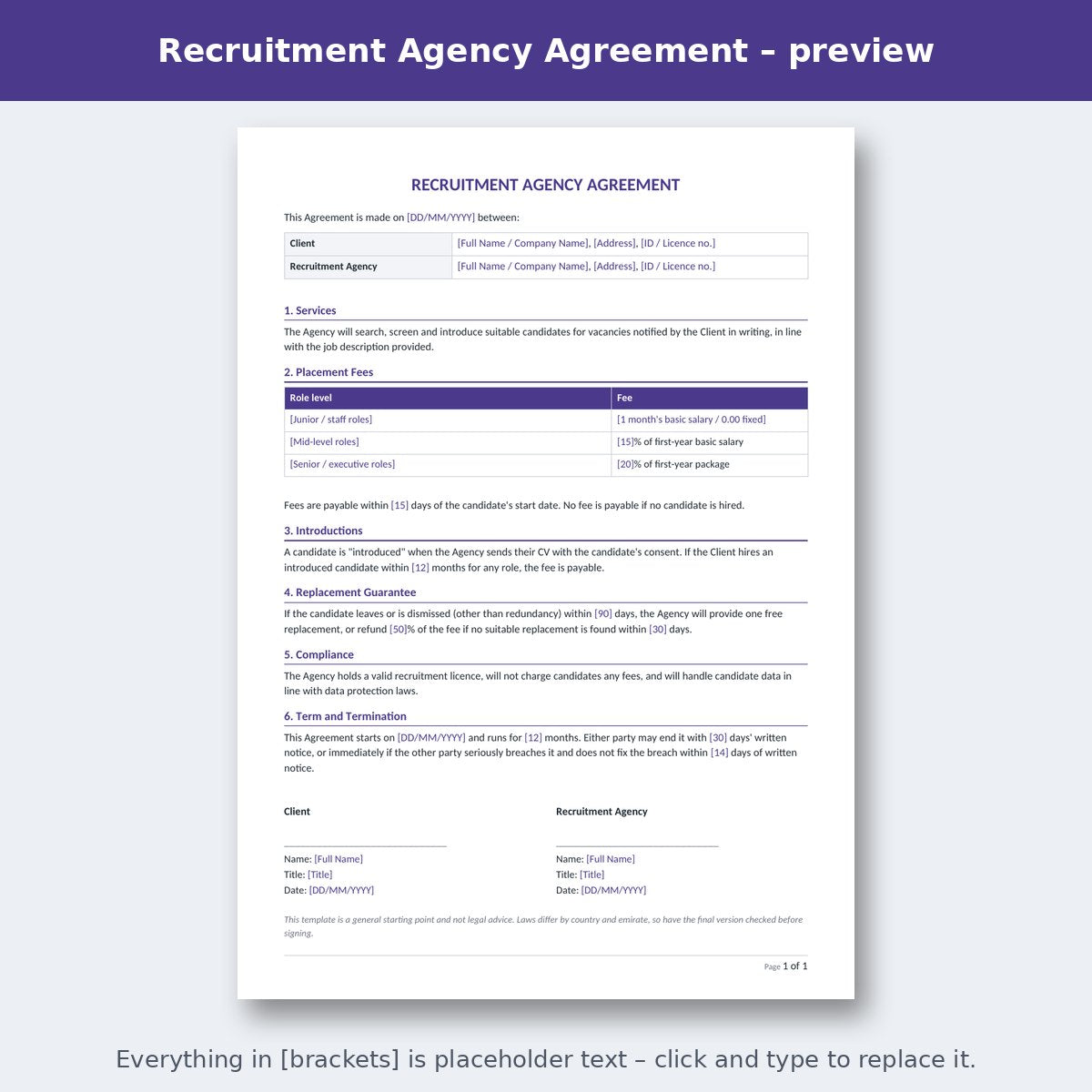 Recruitment Agency Agreement – preview