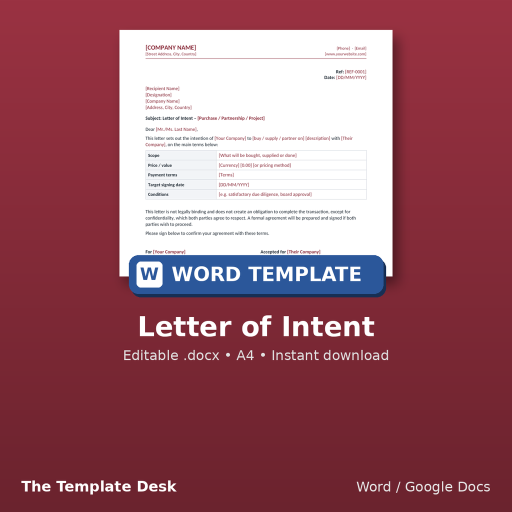 Letter of Intent – cover