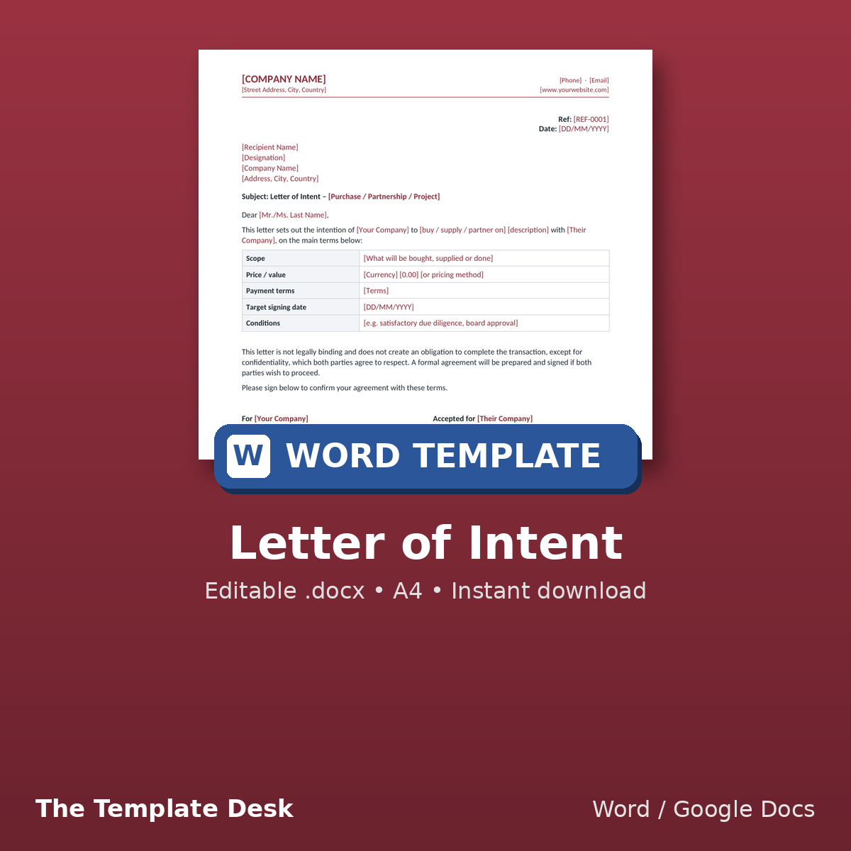 Letter of Intent – cover