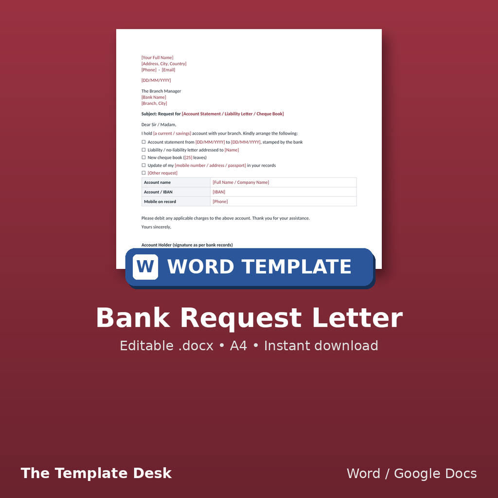 Bank Request Letter – cover