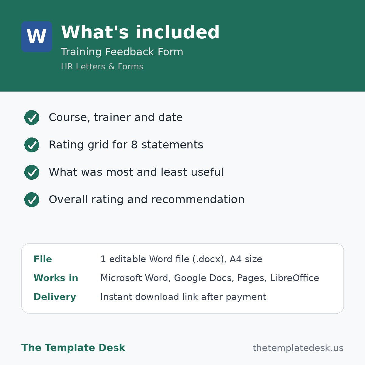 Training Feedback Form – what's included
