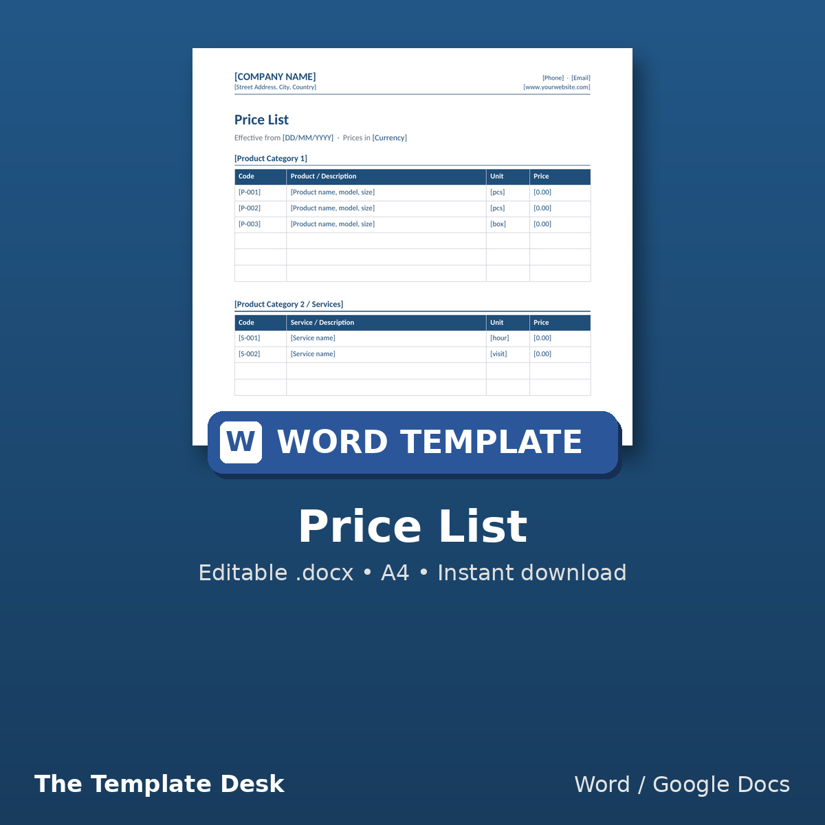 Price List – cover