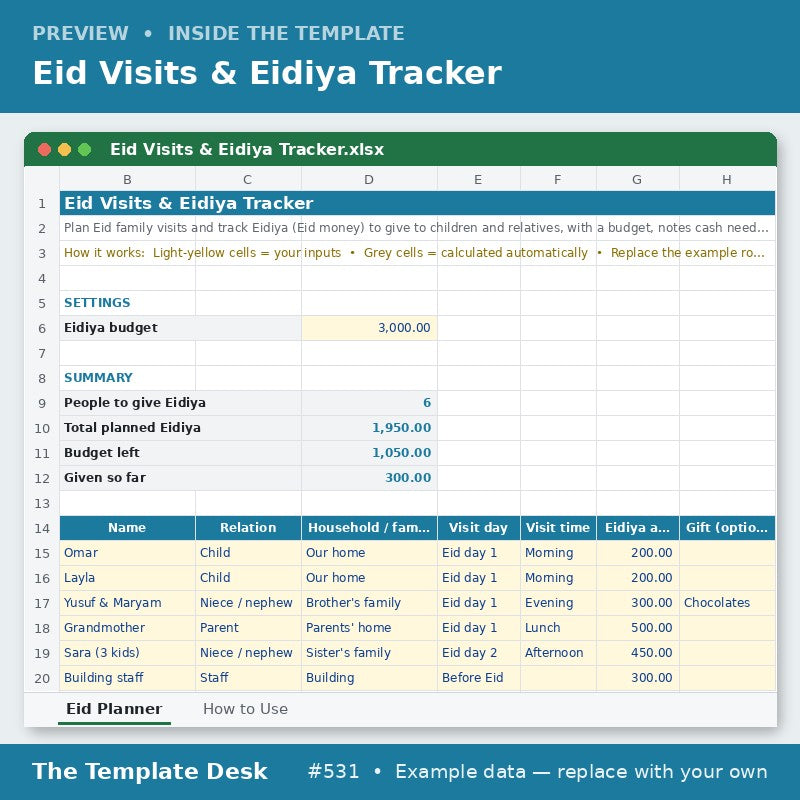 Eid Visits & Eidiya Tracker – sheet preview
