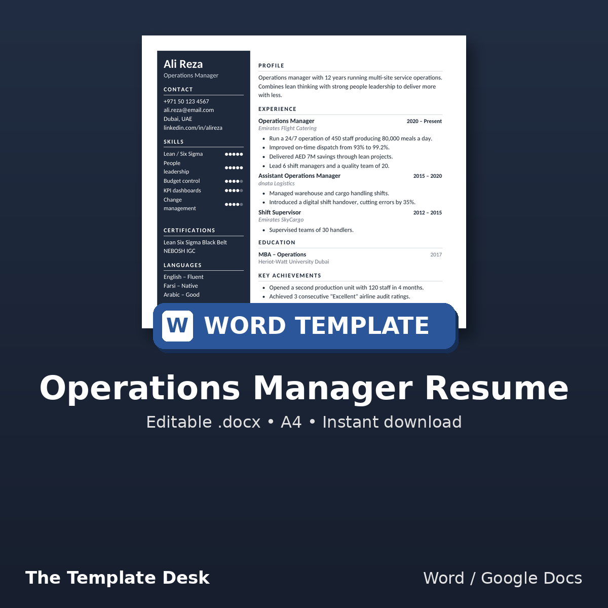 Operations Manager Resume – cover