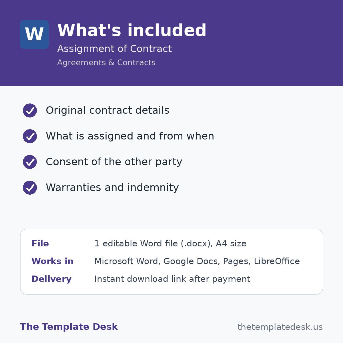 Assignment of Contract – what's included