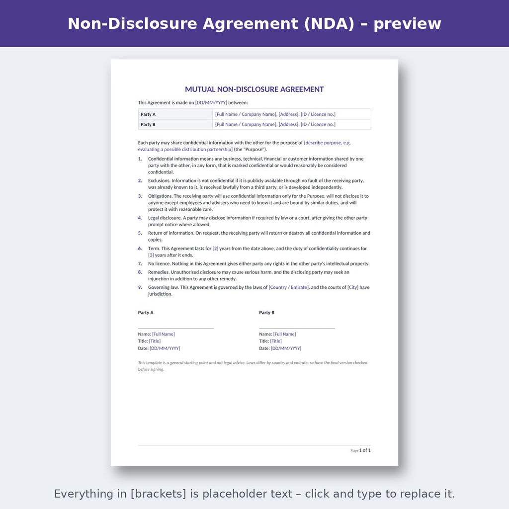 Non-Disclosure Agreement (NDA) – preview