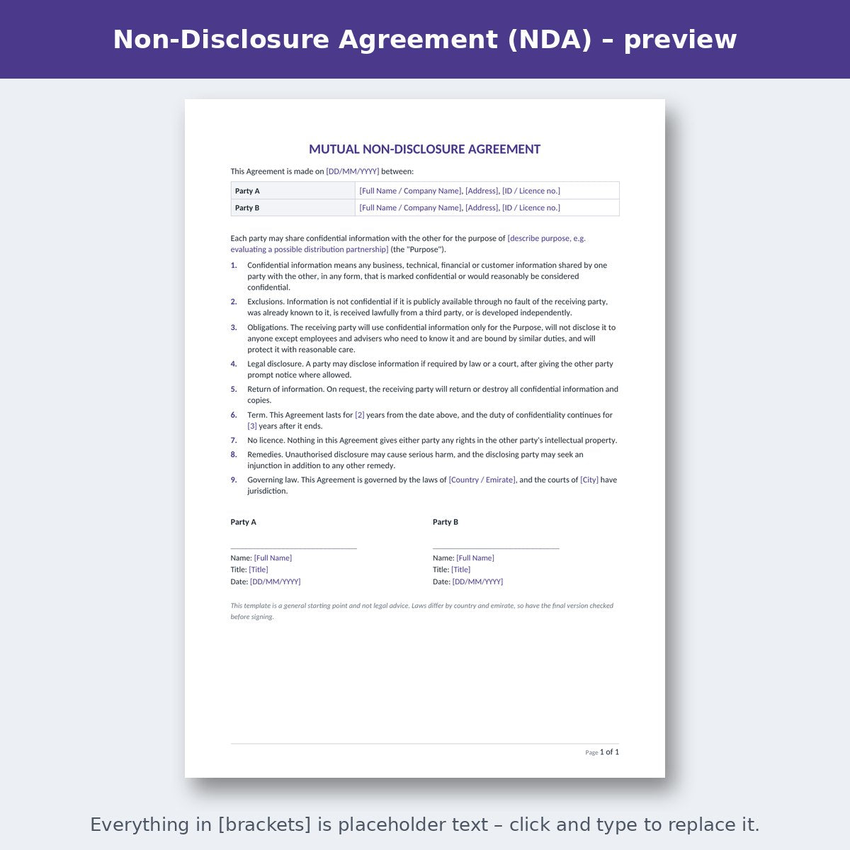 Non-Disclosure Agreement (NDA) – preview