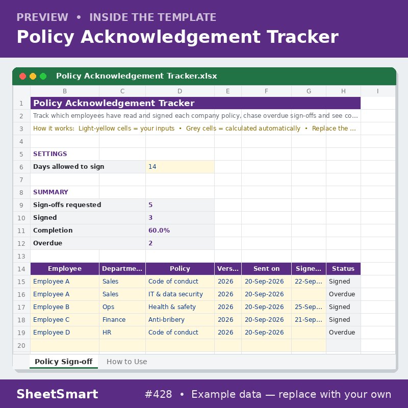 Policy Acknowledgement Tracker – sheet preview
