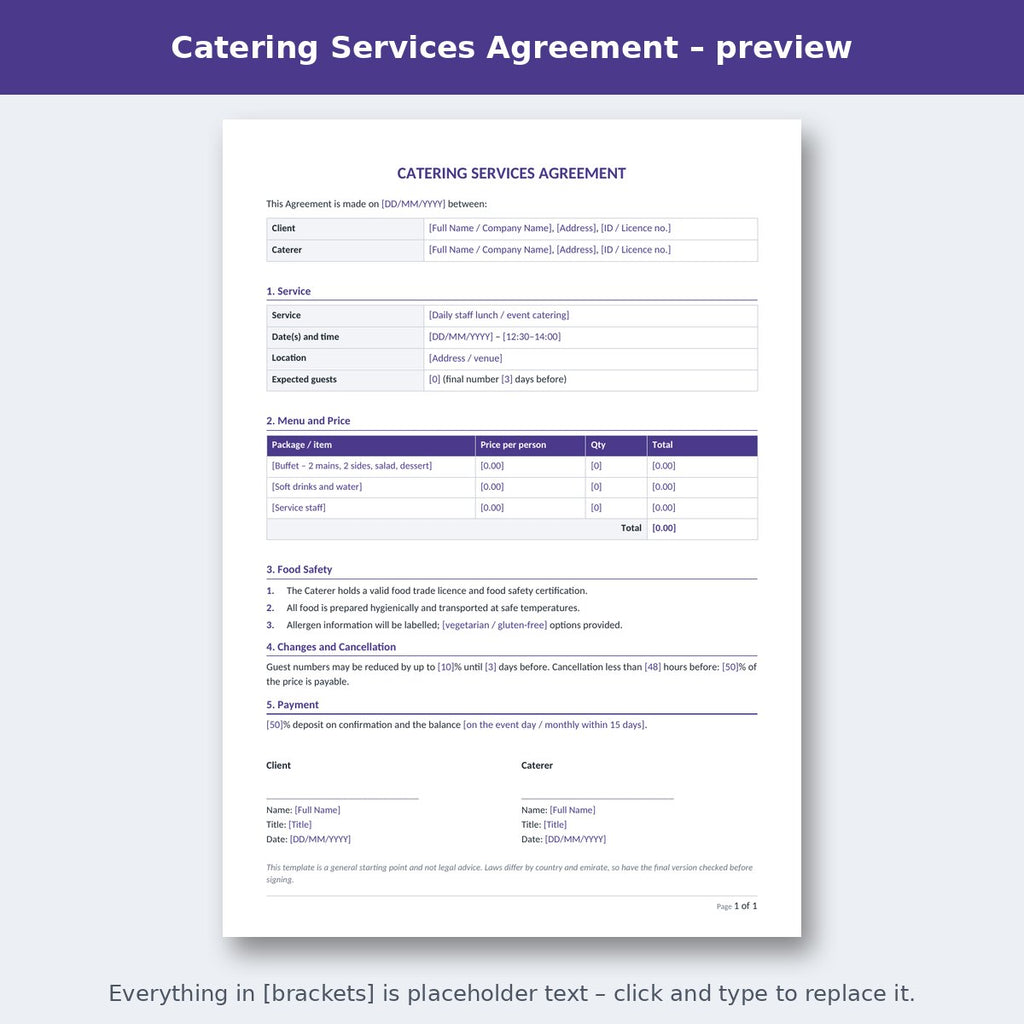 Catering Services Agreement – preview