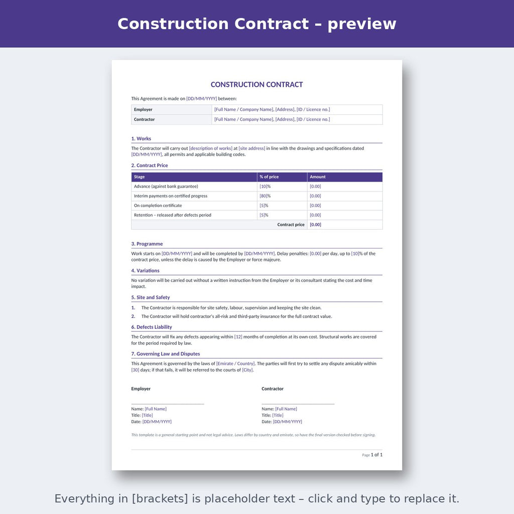 Construction Contract – preview
