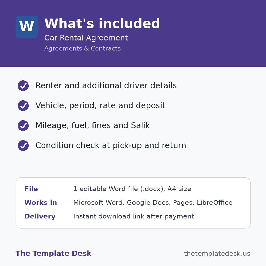 Car Rental Agreement – what's included