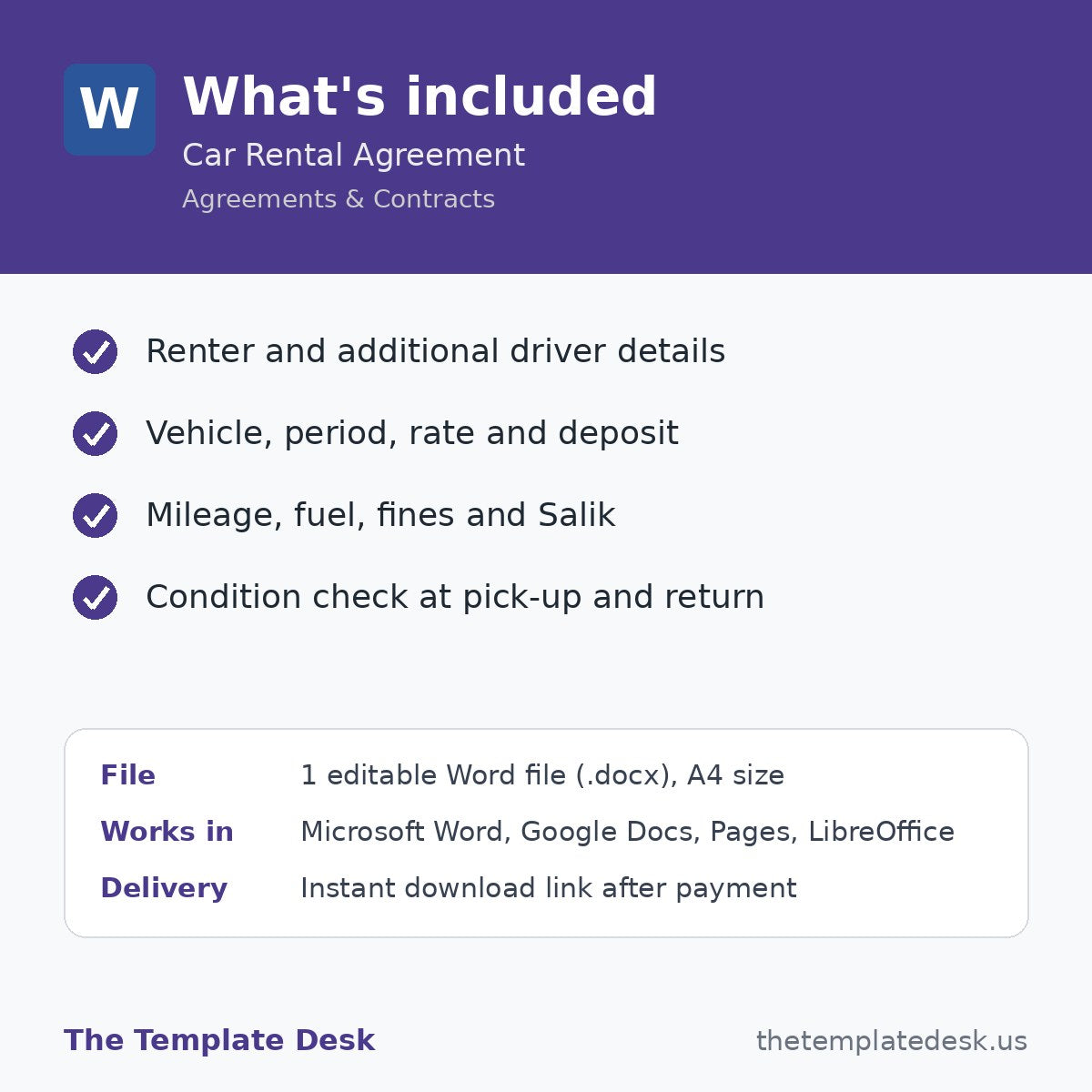 Car Rental Agreement – what's included