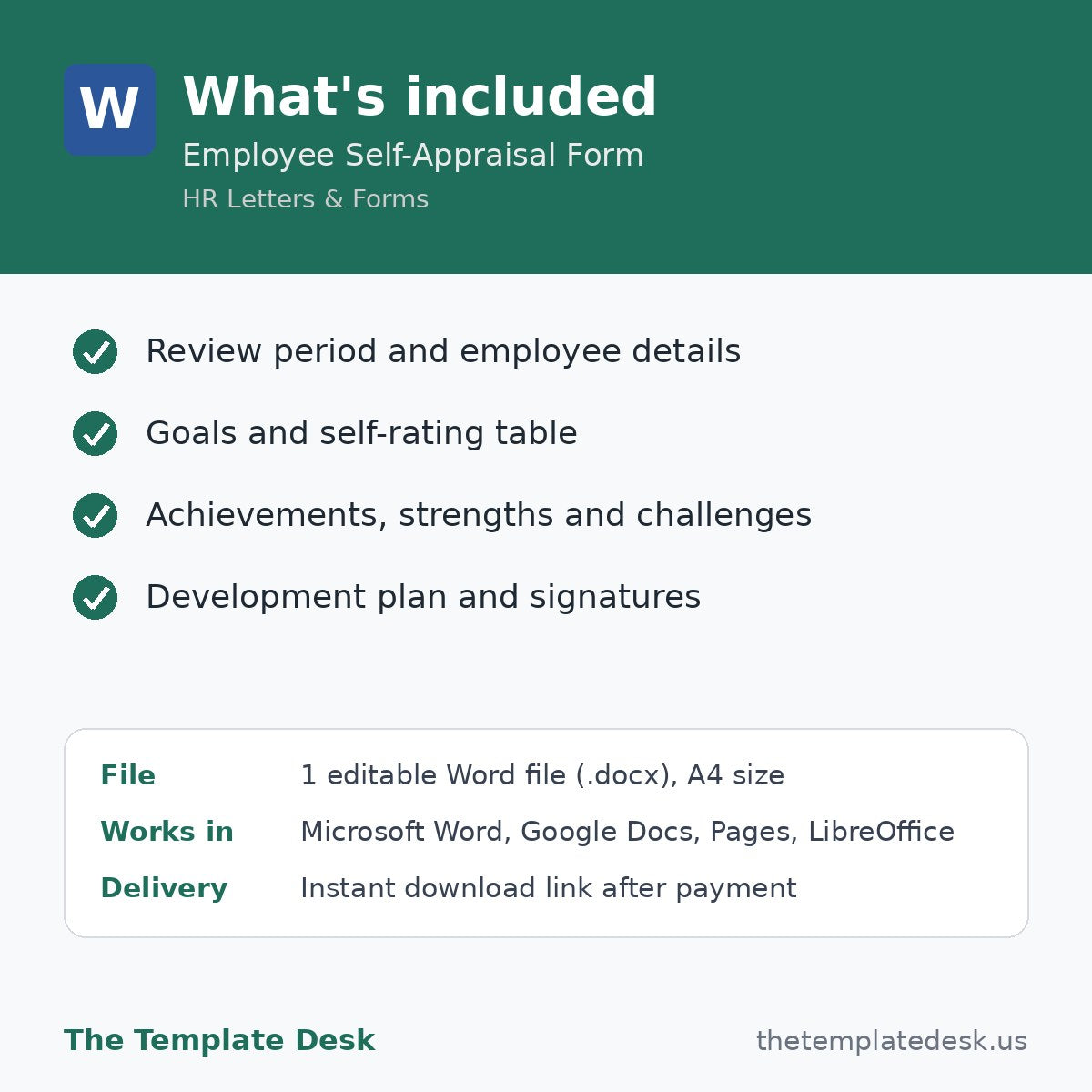Employee Self-Appraisal Form – what's included