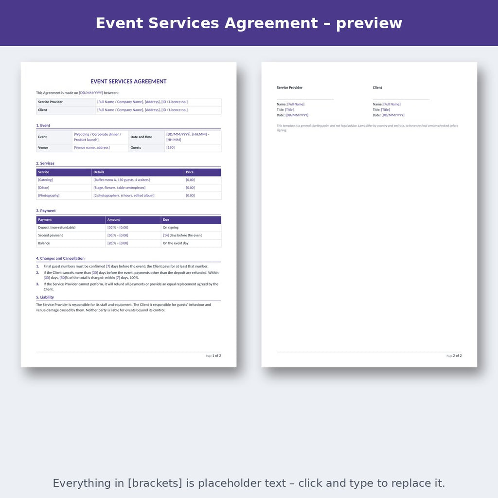 Event Services Agreement – preview