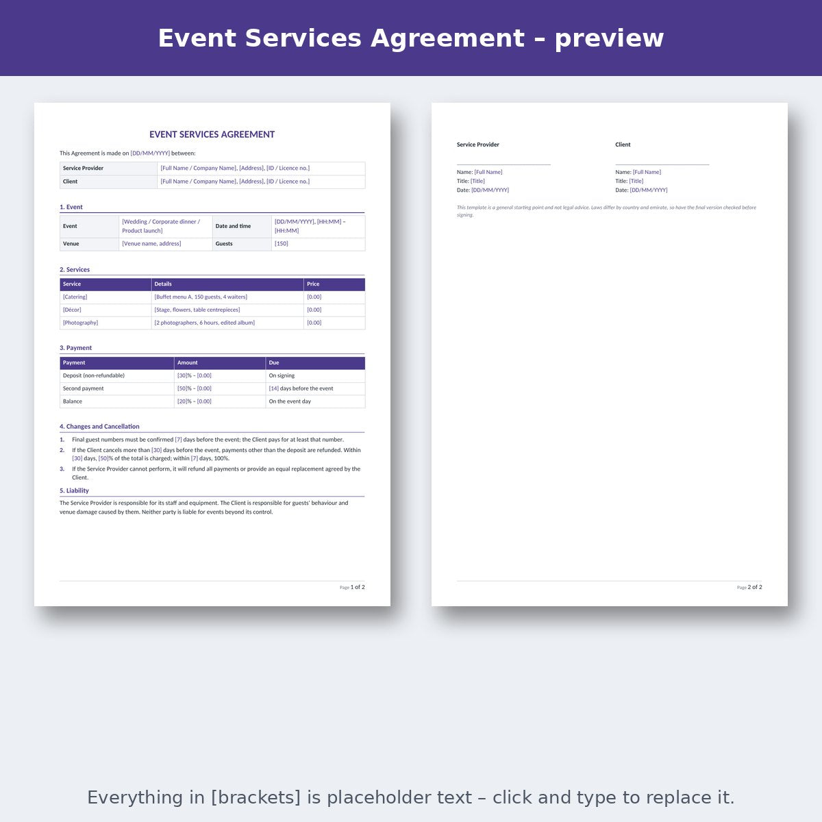 Event Services Agreement – preview