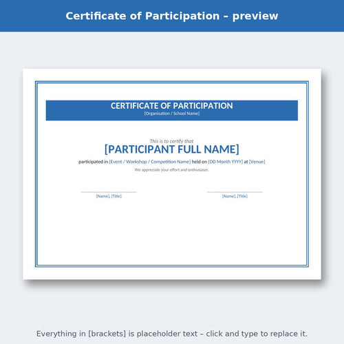 Certificate of Participation – preview