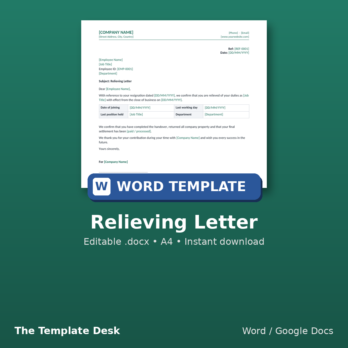 Relieving Letter – cover