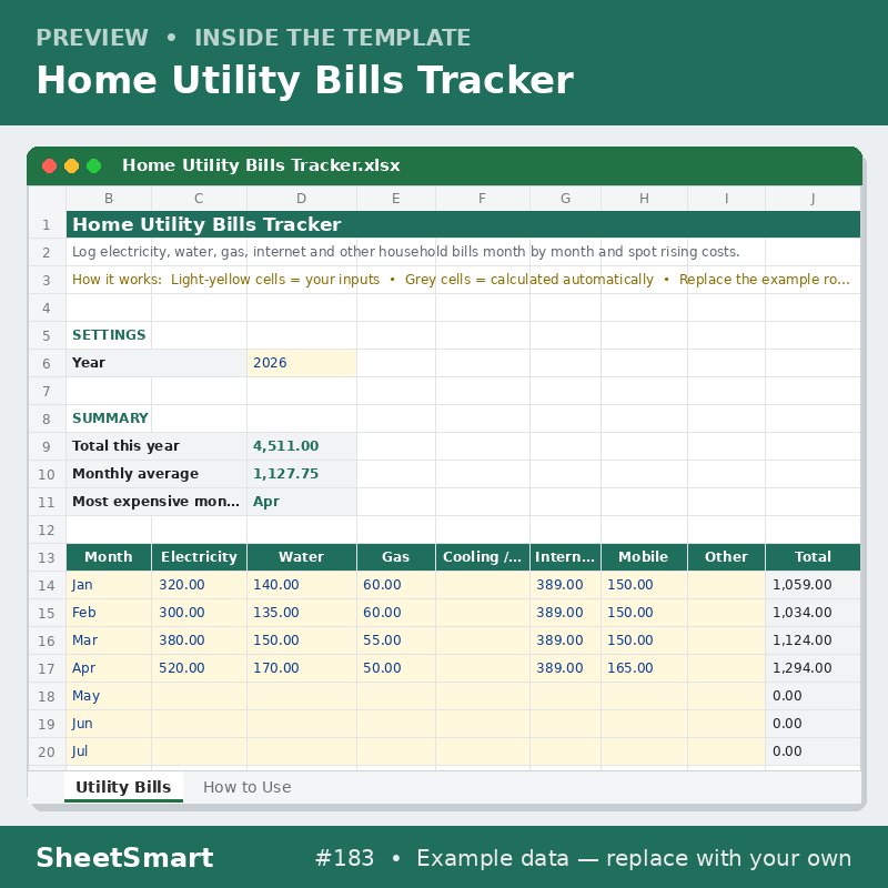 Home Utility Bills Tracker – sheet preview