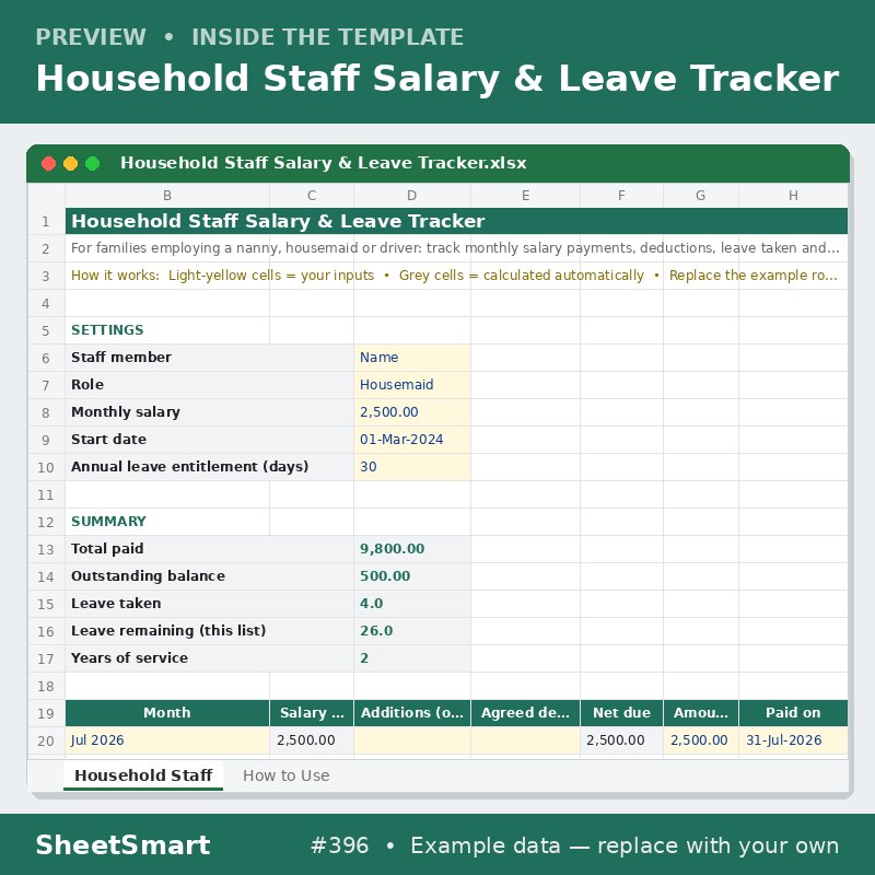 Household Staff Salary & Leave Tracker – sheet preview