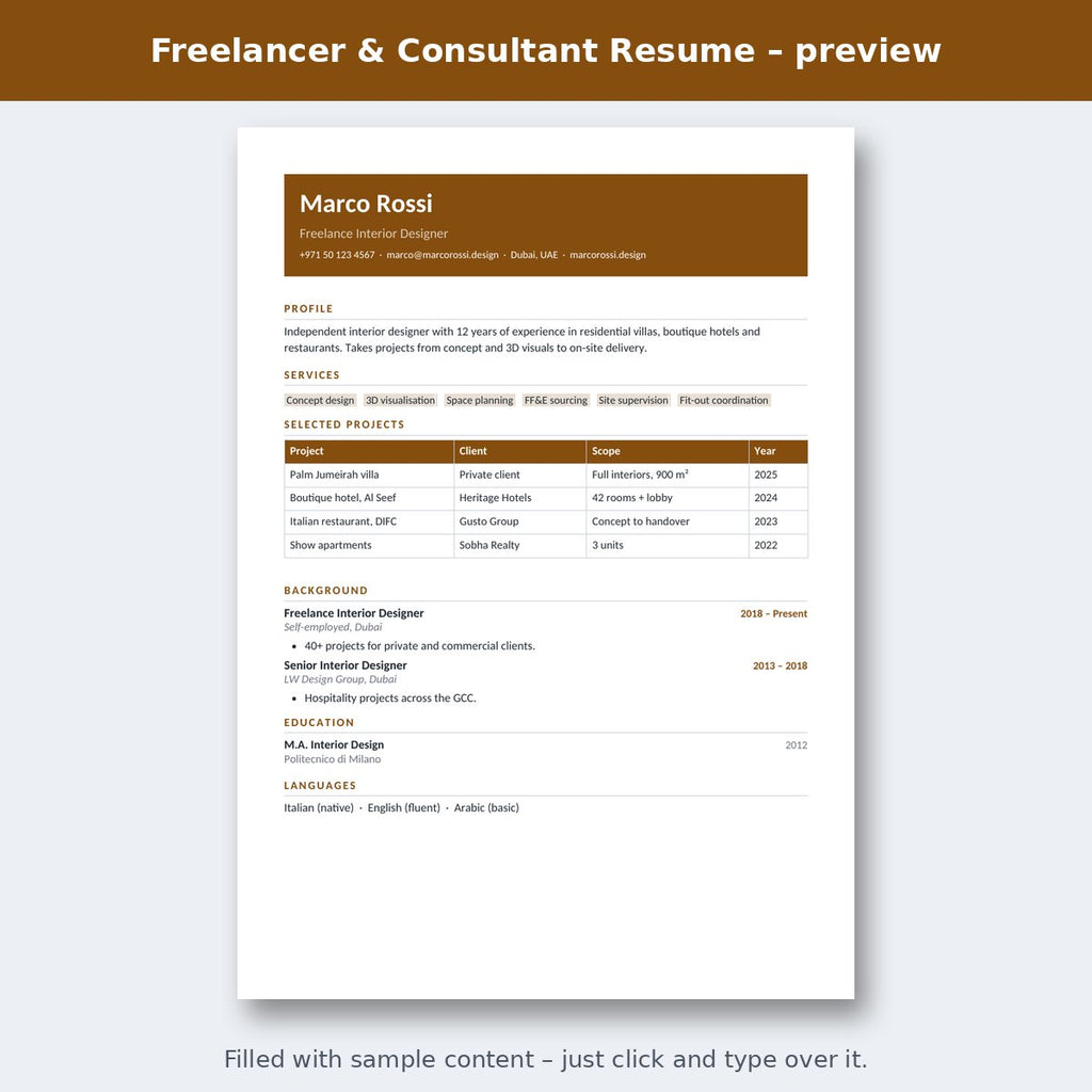Freelancer & Consultant Resume – preview
