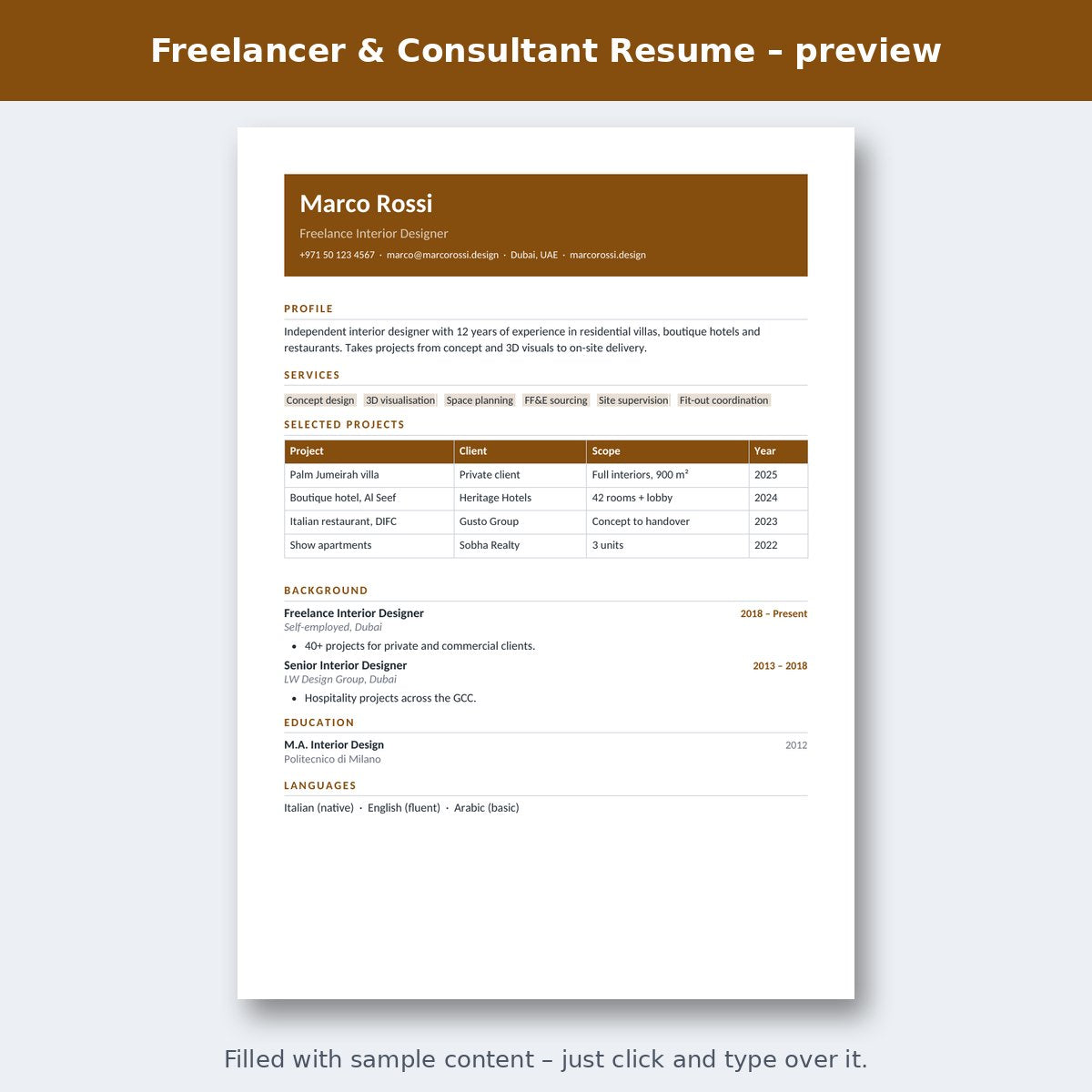 Freelancer & Consultant Resume – preview