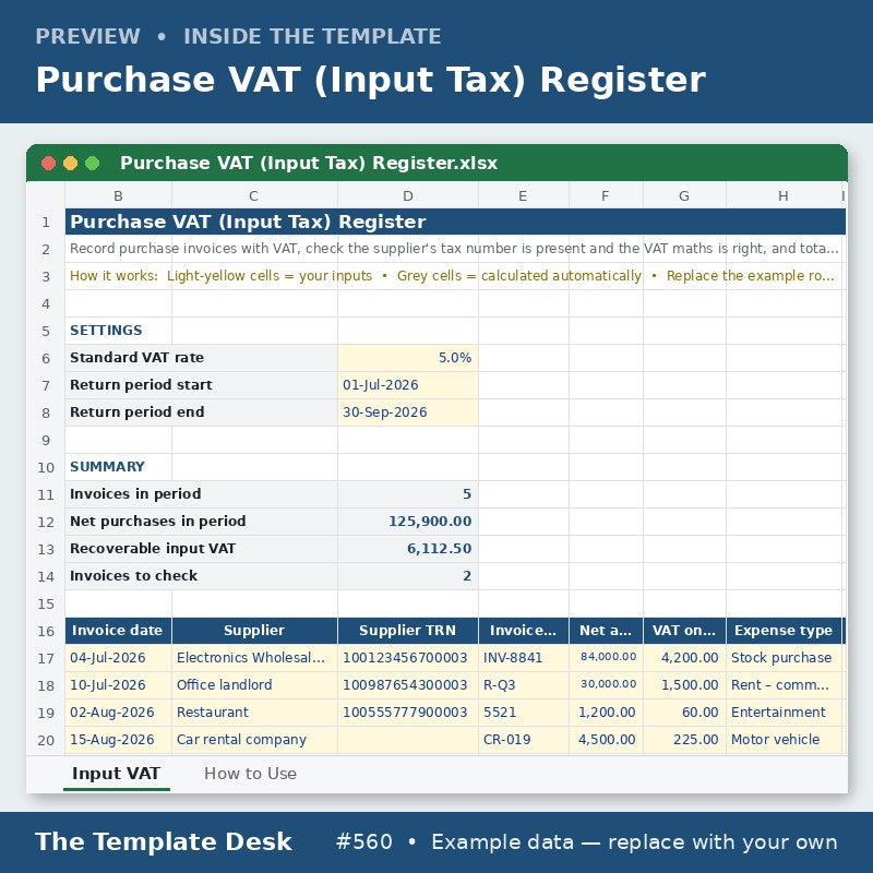 Purchase VAT (Input Tax) Register – preview