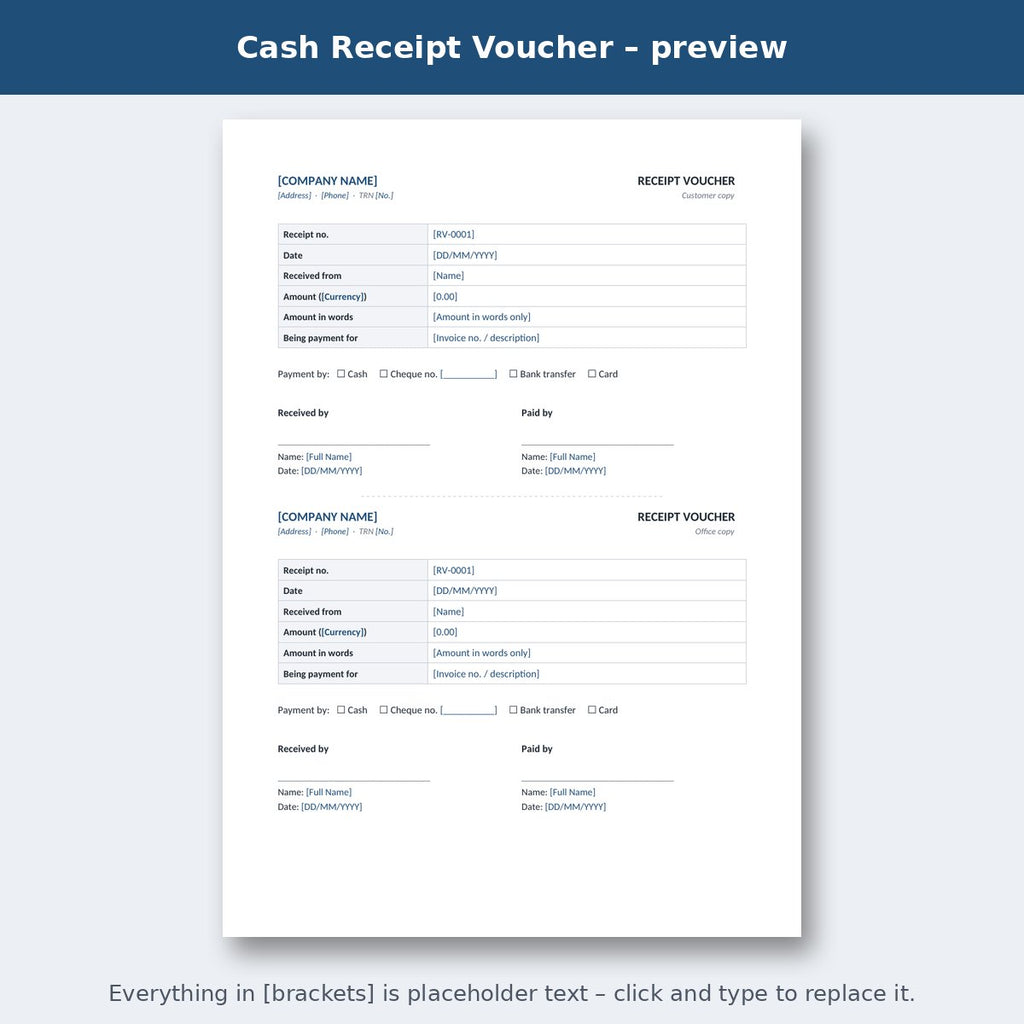 Cash Receipt Voucher – preview