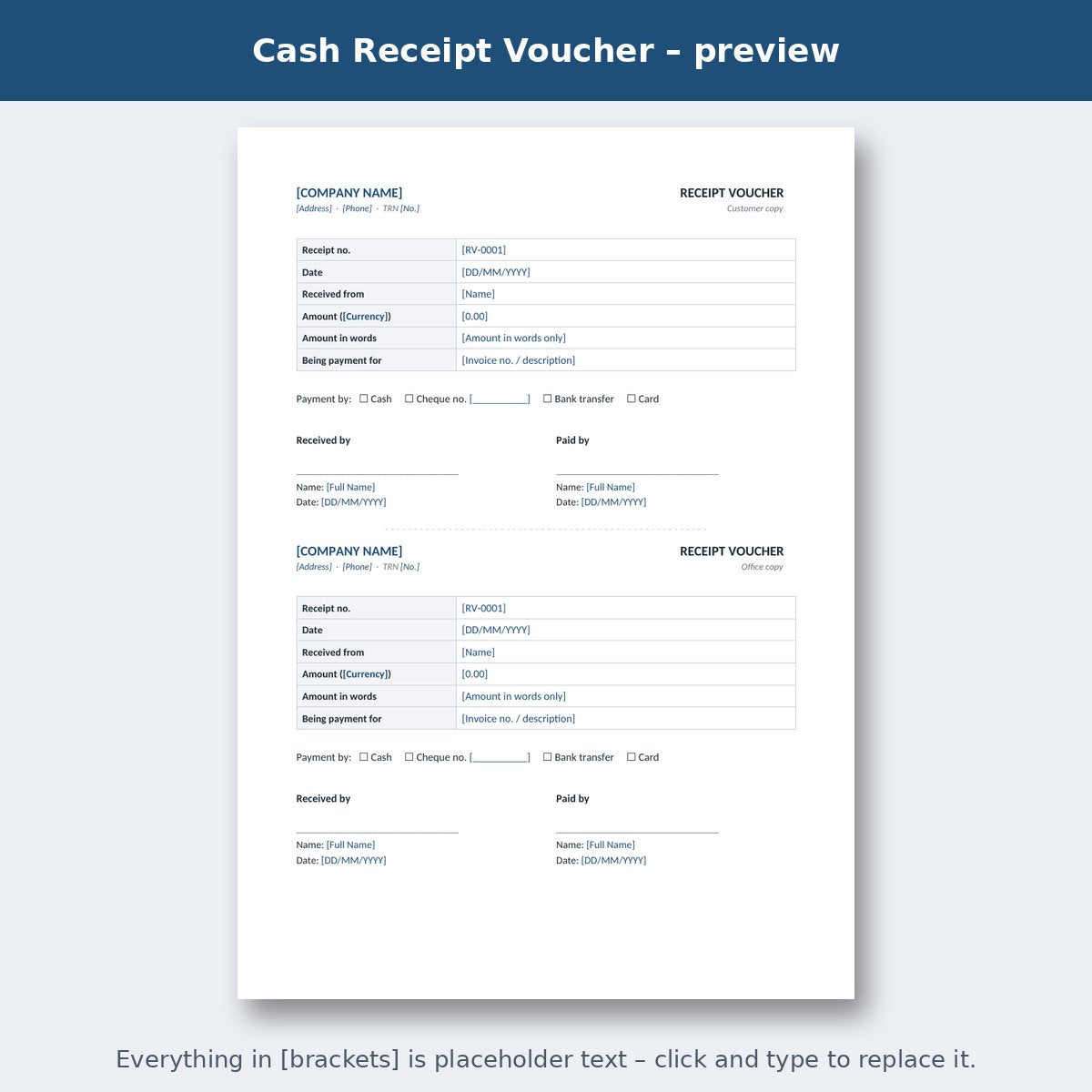 Cash Receipt Voucher – preview