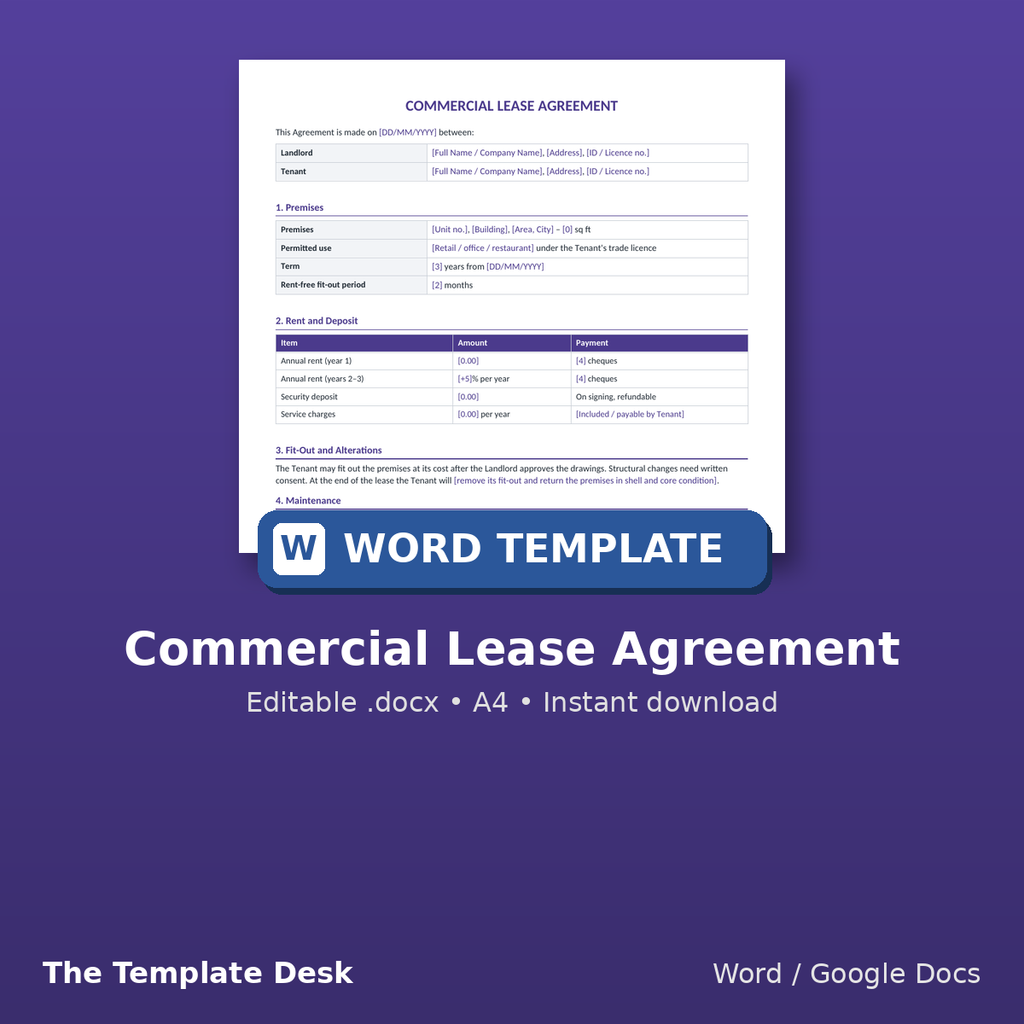 Commercial Lease Agreement – cover