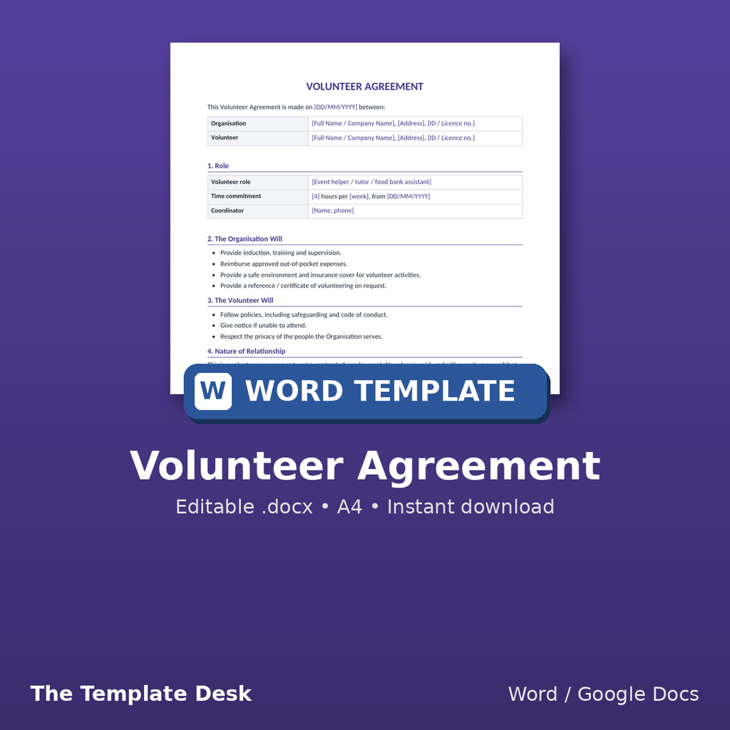 Volunteer Agreement – cover
