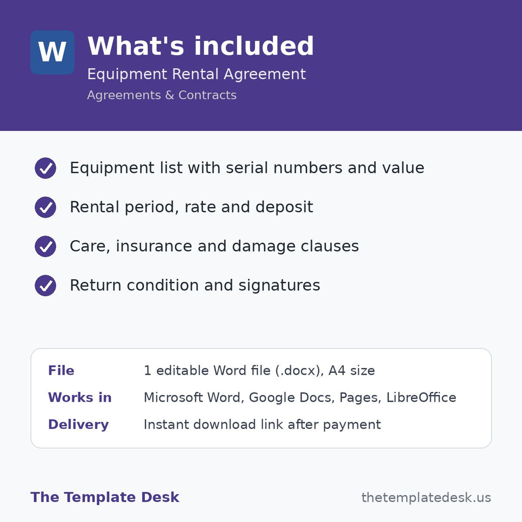 Equipment Rental Agreement – what's included