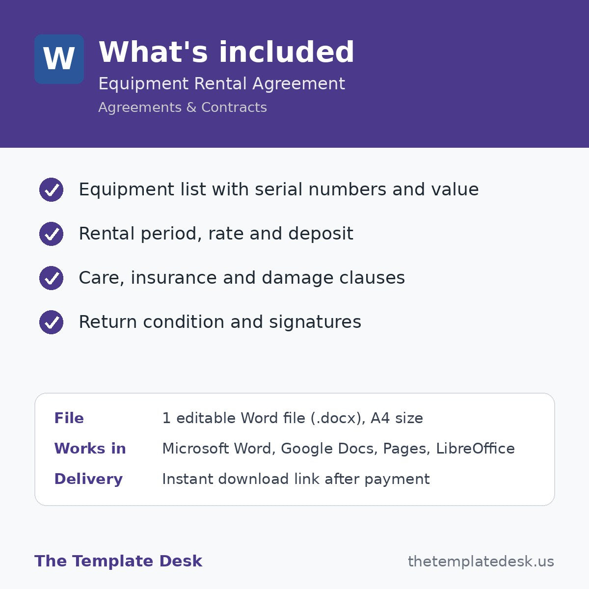 Equipment Rental Agreement – what's included