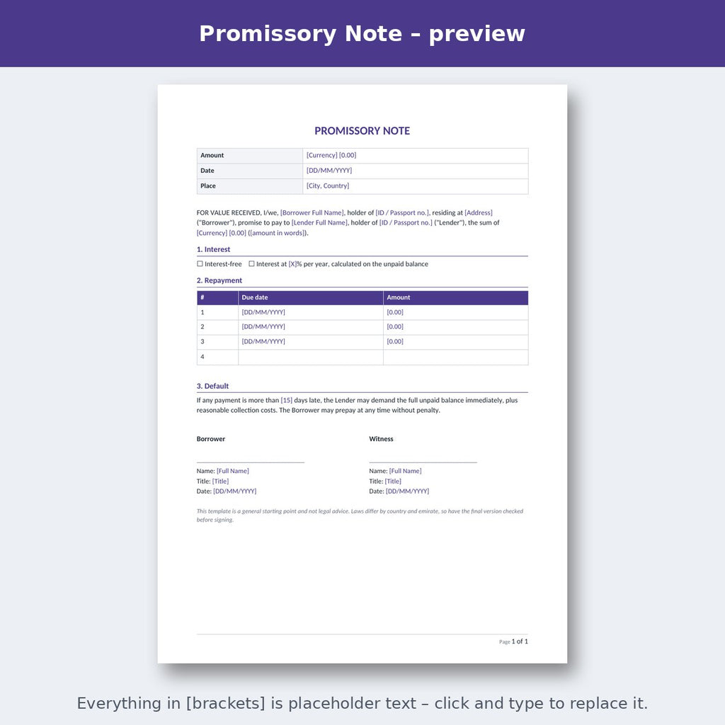 Promissory Note – preview