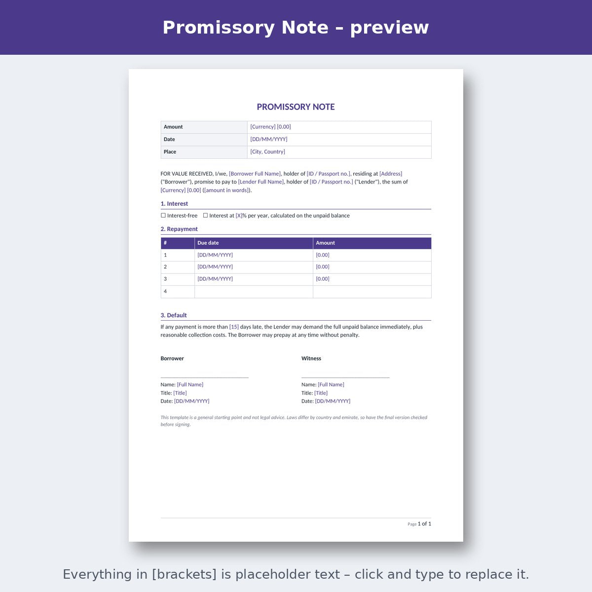 Promissory Note – preview
