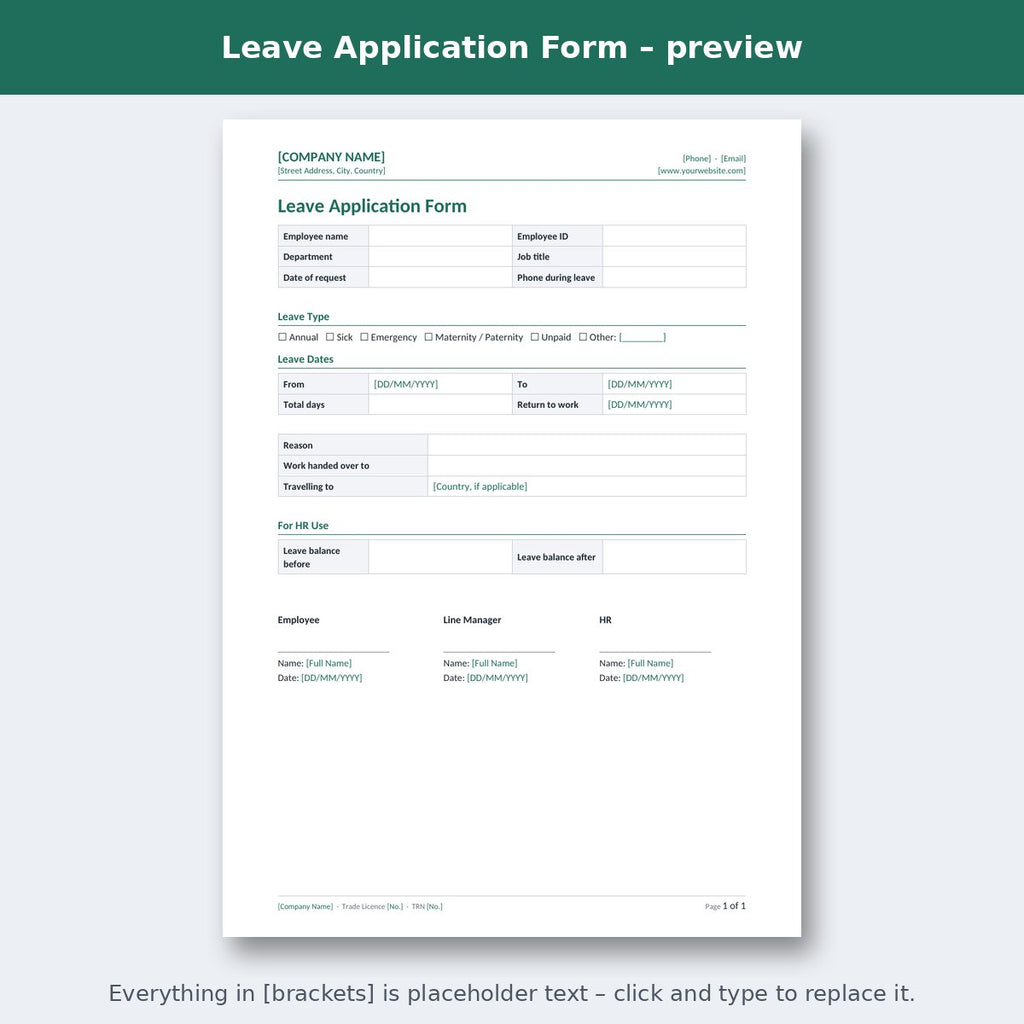 Leave Application Form – preview